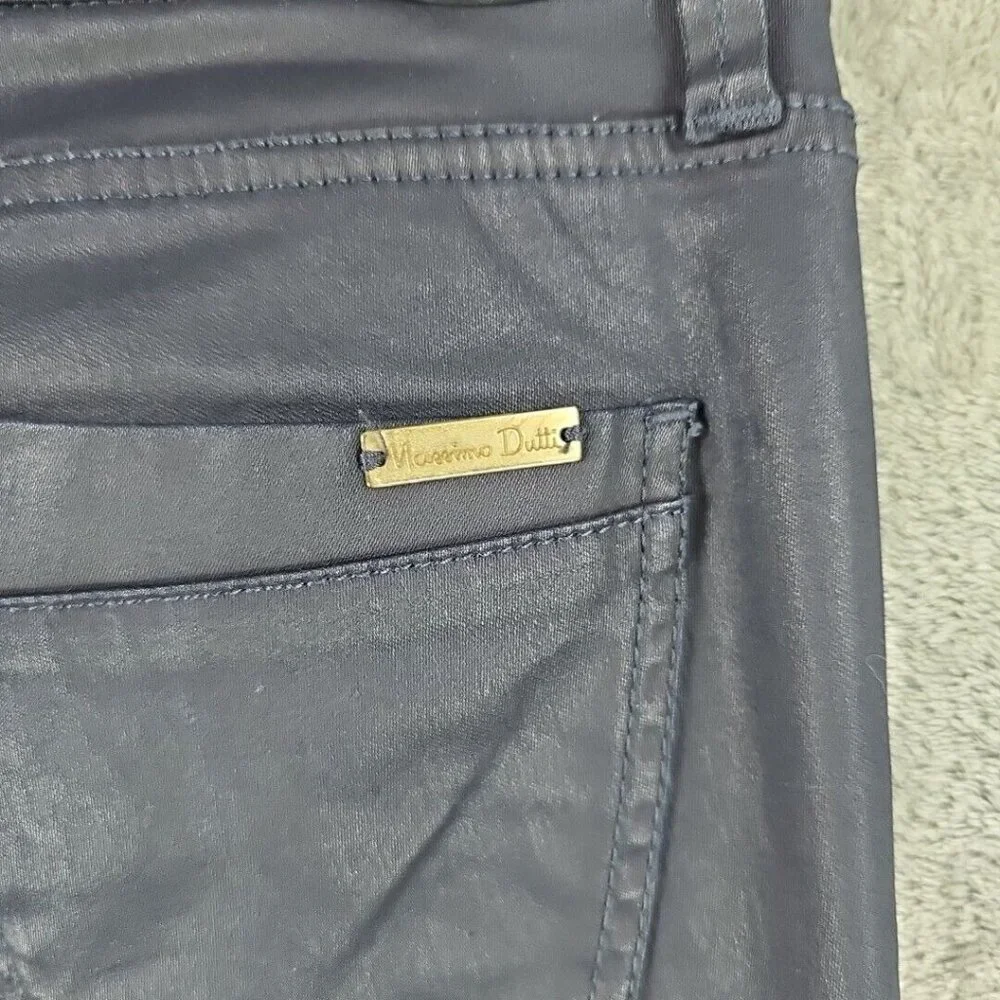 Massimo Dutti Jeans Womens Size 2 Waxed Dark Blue Skinny Fit Low Rise Stretch - Picture 11 of 13